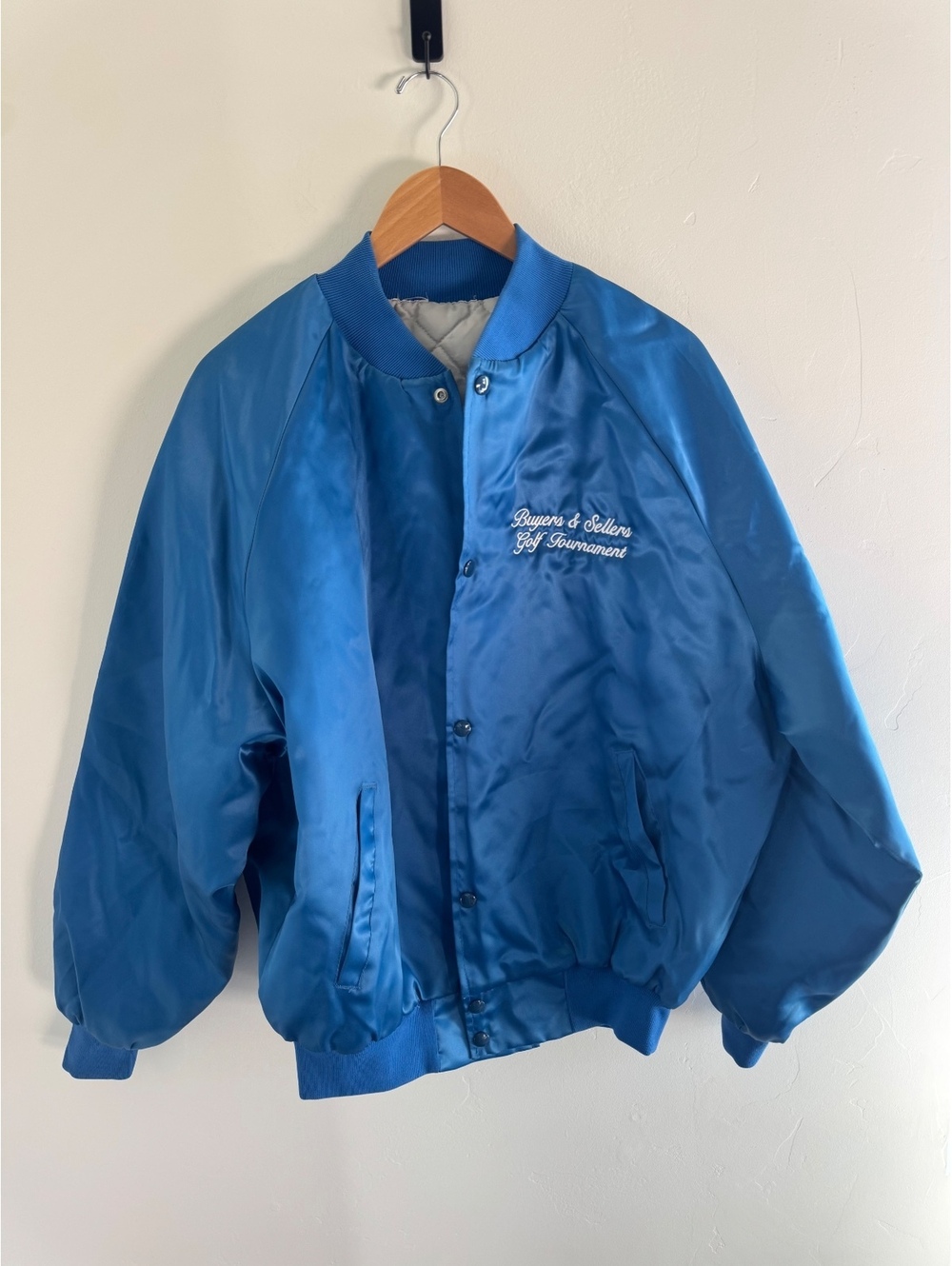 Vintage Blue Satin Golf Tournament Bomber Jacket Unisex M/L Retro 80s 90s